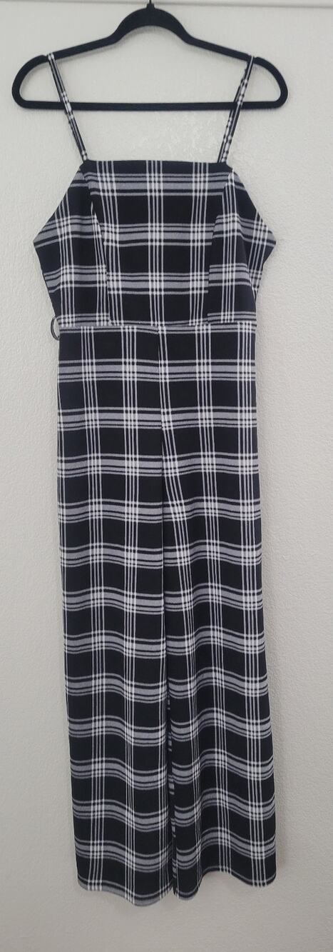 No Boundaries Plaid Wide Leg Jumpsuit Women's Juniors L 11-13 Black White